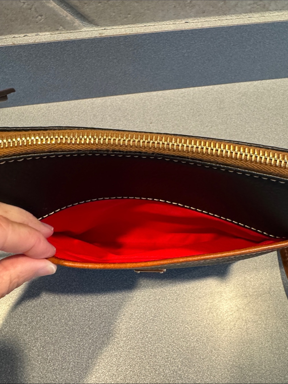 Dooney & Bourke Black with Brown Trim Pebbled Leather Crossbody - Picture 3 of 6